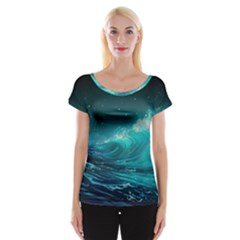 Tsunami Waves Ocean Sea Nautical Nature Water 7 Cap Sleeve Top by Jancukart