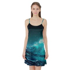 Tsunami Waves Ocean Sea Nautical Nature Water 7 Satin Night Slip