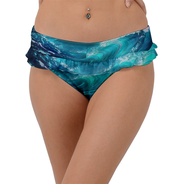 Tsunami Waves Ocean Sea Nautical Nature Water 7 Frill Bikini Bottoms