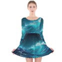 Tsunami Waves Ocean Sea Nautical Nature Water 7 Long Sleeve Velvet Skater Dress View1