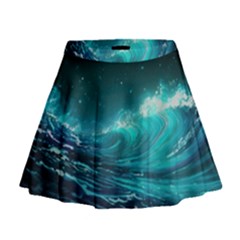 Tsunami Waves Ocean Sea Nautical Nature Water 7 Mini Flare Skirt