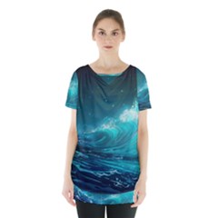 Tsunami Waves Ocean Sea Nautical Nature Water 7 Skirt Hem Sports Top by Jancukart