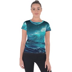 Tsunami Waves Ocean Sea Nautical Nature Water 7 Short Sleeve Sports Top  by Jancukart