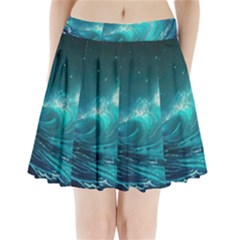 Tsunami Waves Ocean Sea Nautical Nature Water 7 Pleated Mini Skirt by Jancukart