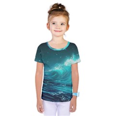 Tsunami Waves Ocean Sea Nautical Nature Water 7 Kids  One Piece Tee