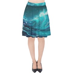 Tsunami Waves Ocean Sea Nautical Nature Water 7 Velvet High Waist Skirt by Jancukart