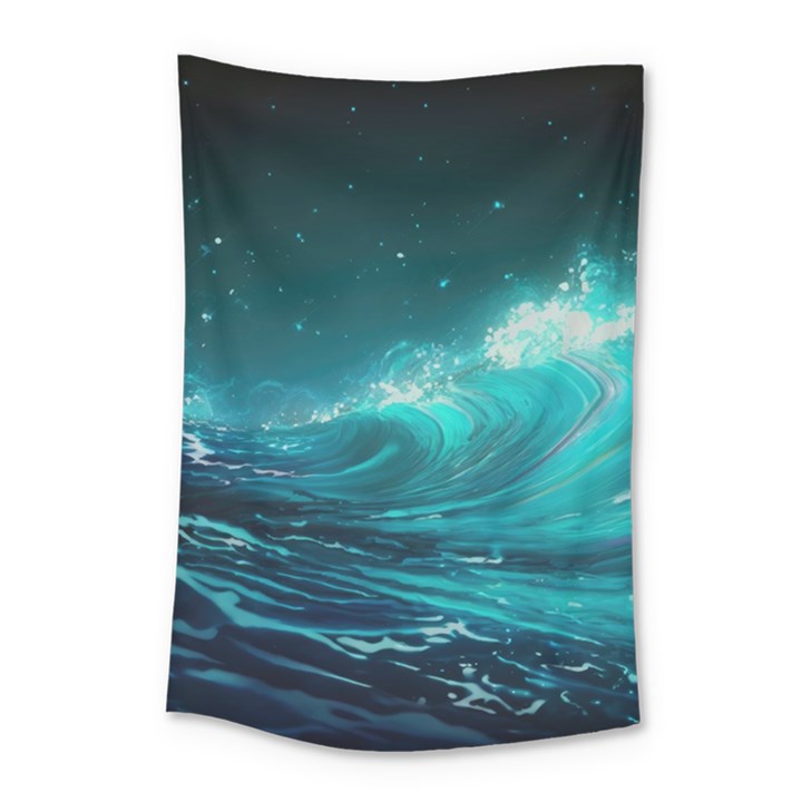 Tsunami Waves Ocean Sea Nautical Nature Water 7 Small Tapestry