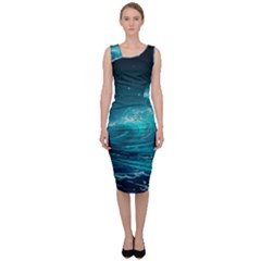 Tsunami Waves Ocean Sea Nautical Nature Water 7 Sleeveless Pencil Dress by Jancukart