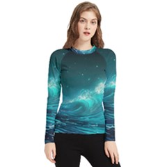 Tsunami Waves Ocean Sea Nautical Nature Water 7 Women s Long Sleeve Rash Guard