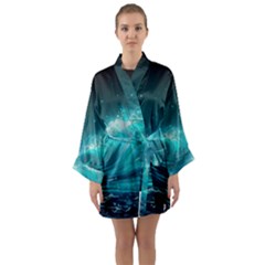 Tsunami Waves Ocean Sea Nautical Nature Water 7 Long Sleeve Satin Kimono by Jancukart