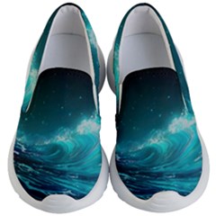 Tsunami Waves Ocean Sea Nautical Nature Water 7 Kids Lightweight Slip Ons