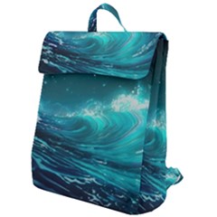 Tsunami Waves Ocean Sea Nautical Nature Water 7 Flap Top Backpack by Jancukart