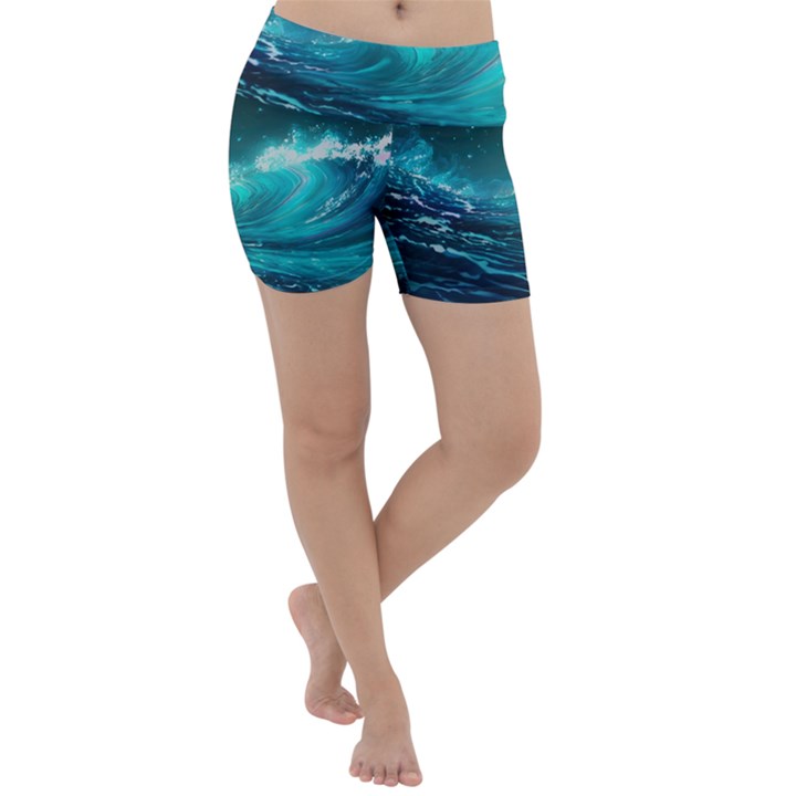 Tsunami Waves Ocean Sea Nautical Nature Water 7 Lightweight Velour Yoga Shorts