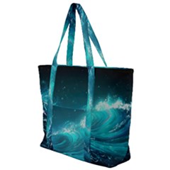 Tsunami Waves Ocean Sea Nautical Nature Water 7 Zip Up Canvas Bag by Jancukart