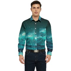 Tsunami Waves Ocean Sea Nautical Nature Water 7 Men s Long Sleeve Pocket Shirt  by Jancukart