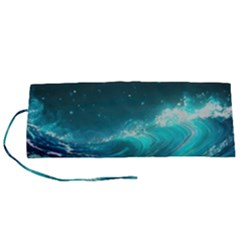 Tsunami Waves Ocean Sea Nautical Nature Water 7 Roll Up Canvas Pencil Holder (s)