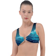 Tsunami Waves Ocean Sea Nautical Nature Water 7 Ring Detail Bikini Top