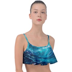 Tsunami Waves Ocean Sea Nautical Nature Water 7 Frill Bikini Top by Jancukart