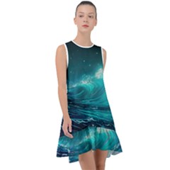 Tsunami Waves Ocean Sea Nautical Nature Water 7 Frill Swing Dress