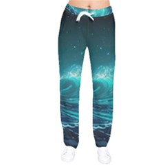 Tsunami Waves Ocean Sea Nautical Nature Water 7 Women Velvet Drawstring Pants by Jancukart