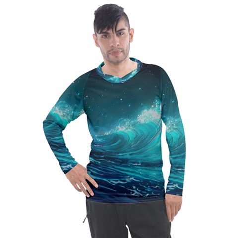 Tsunami Waves Ocean Sea Nautical Nature Water 7 Men s Pique Long Sleeve Tee by Jancukart