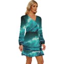 Tsunami Waves Ocean Sea Nautical Nature Water 7 Long Sleeve Waist Tie Ruffle Velvet Dress View3