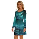 Tsunami Waves Ocean Sea Nautical Nature Water 7 Long Sleeve Wide Neck Velvet Dress View2