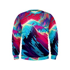 Tsunami Waves Ocean Sea Nautical Nature Water Blue Pink Kids  Sweatshirt