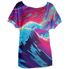 Tsunami Waves Ocean Sea Nautical Nature Water Blue Pink Women s Oversized Tee by Jancukart