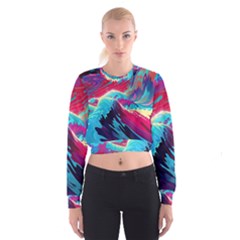 Tsunami Waves Ocean Sea Nautical Nature Water Blue Pink Cropped Sweatshirt