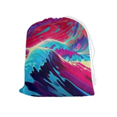 Tsunami Waves Ocean Sea Nautical Nature Water Blue Pink Drawstring Pouch (xl) by Jancukart