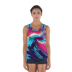 Tsunami Waves Ocean Sea Nautical Nature Water Blue Pink Sport Tank Top 