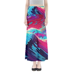 Tsunami Waves Ocean Sea Nautical Nature Water Blue Pink Full Length Maxi Skirt by Jancukart