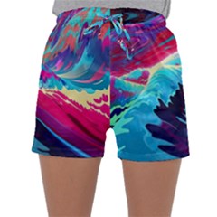 Tsunami Waves Ocean Sea Nautical Nature Water Blue Pink Sleepwear Shorts