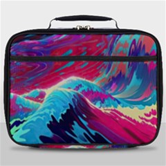 Tsunami Waves Ocean Sea Nautical Nature Water Blue Pink Full Print Lunch Bag