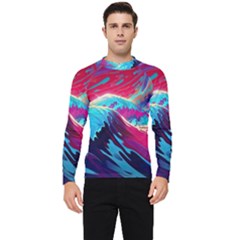 Tsunami Waves Ocean Sea Nautical Nature Water Blue Pink Men s Long Sleeve Rash Guard by Jancukart