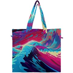 Tsunami Waves Ocean Sea Nautical Nature Water Blue Pink Canvas Travel Bag by Jancukart