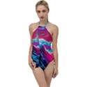 Tsunami Waves Ocean Sea Nautical Nature Water Blue Pink Go with the Flow One Piece Swimsuit View1