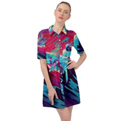 Tsunami Waves Ocean Sea Nautical Nature Water Blue Pink Belted Shirt Dress