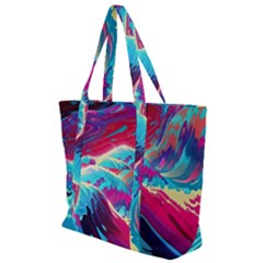 Tsunami Waves Ocean Sea Nautical Nature Water Blue Pink Zip Up Canvas Bag by Jancukart