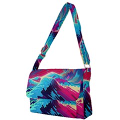 Tsunami Waves Ocean Sea Nautical Nature Water Blue Pink Full Print Messenger Bag (l) by Jancukart