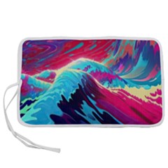 Tsunami Waves Ocean Sea Nautical Nature Water Blue Pink Pen Storage Case (m) by Jancukart