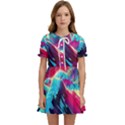 Tsunami Waves Ocean Sea Nautical Nature Water Blue Pink Kids  Sweet Collar Dress View1