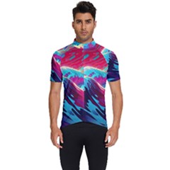 Tsunami Waves Ocean Sea Nautical Nature Water Blue Pink Men s Short Sleeve Cycling Jersey by Jancukart