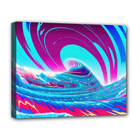 Tsunami Waves Ocean Sea Nautical Nature Water 3 Deluxe Canvas 20  X 16  (stretched)