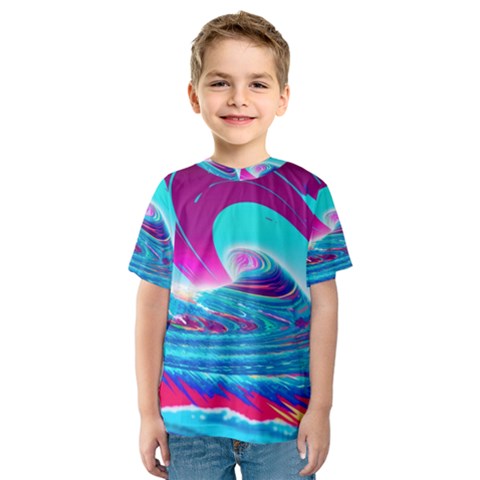 Tsunami Waves Ocean Sea Nautical Nature Water 3 Kids  Sport Mesh Tee by Jancukart