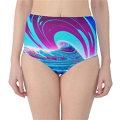 Tsunami Waves Ocean Sea Nautical Nature Water 3 Classic High-waist Bikini Bottoms by Jancukart