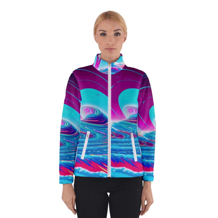 Tsunami Waves Ocean Sea Nautical Nature Water 3 Women s Bomber Jacket