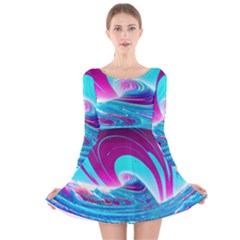 Tsunami Waves Ocean Sea Nautical Nature Water 3 Long Sleeve Velvet Skater Dress