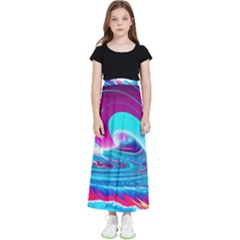 Tsunami Waves Ocean Sea Nautical Nature Water 3 Kids  Flared Maxi Skirt by Jancukart